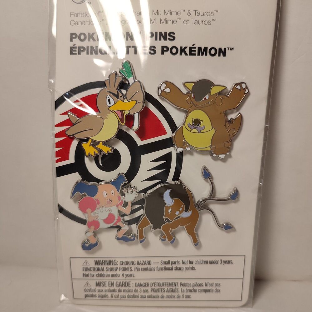 Pokemon TCG Farfetch'd Kangaskhan Mr Mime & Tauros Enamel Pins Official Badges